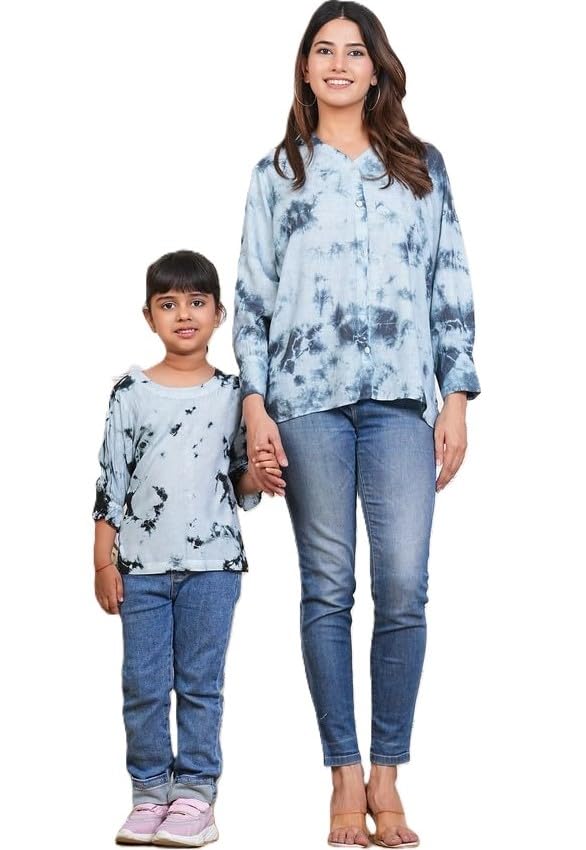 Image of Maaesa Women & Girls Mother Daughter Matching Shirt Combo || Rayon Tie-Dyed Shirt || Full Sleeve || Casual Wear || Family Twinning Outfit