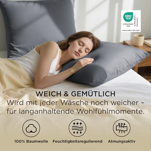 BEDSURE Kissenbezug 80x80 2er Set - 100% Baumwolle Kissenhülle Anthrazit – Ansicht 2