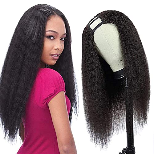 U Part Wig Human Hair Kinky Straight Wigs for Black Women Yaki 2"x4"U Shape Middle Part Clip in Wigs Remy Human Hair Extension (16inch, Natural Color)