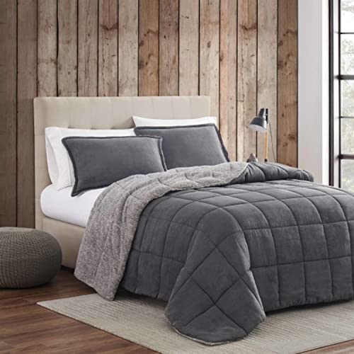 Image of Eddie Bauer - King Comforter Set, Microsuede Bedding with Soft Sherpa Reverse, 3 Piece Bed Set with Matching Pillowcases (Sherwood Grey)
