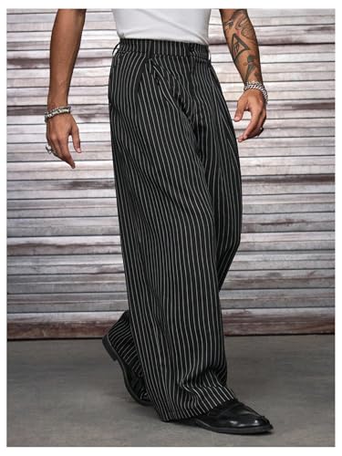 Men's Baggy Dress Pants Striped Straight Leg Zipper Fly Work Office Suit Pants with Pockets3