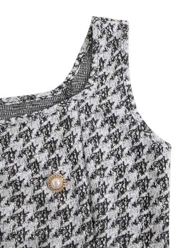 Image of Floerns Women's Plaid Tweed Dress Sleeveless Square Neck Elegant Work Mini Dress