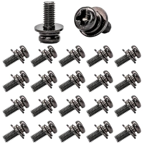 Image of 20 PCS Vesa Screws, VESA Compatible M4x10mm TV /Monitor Wall Mount Screws for 75x75mm and 100x100mm Brackets. Phillips Head M4 x 10mm Black with Washers