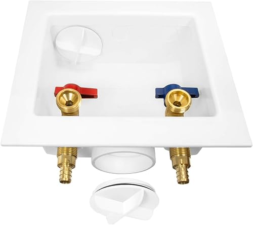 Miniatura 8 de Caja de salida para lavadora EFIELD, entrada Pex de 1/2 pulgada con crimpado con drenaje central, color blanco, (WM002)