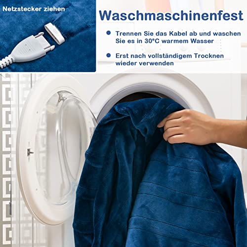 COSTWAY Heizdecke 130 x 180 cm, Wärmedecke mit Abschaltautomatik, 4 Temperaturstufen & 8 Stunden Timer & PTC/NTC Überhitzungsschutz, maschinenwaschbar Kuscheldecke mit digitaler Bedienung
