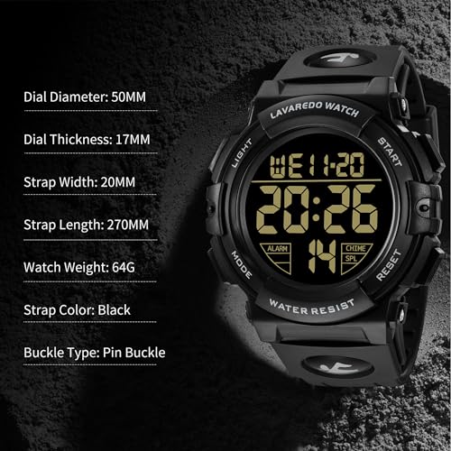 Image of L LAVAREDO Digital Men's Watch (Black Dial Black Colored Strap)