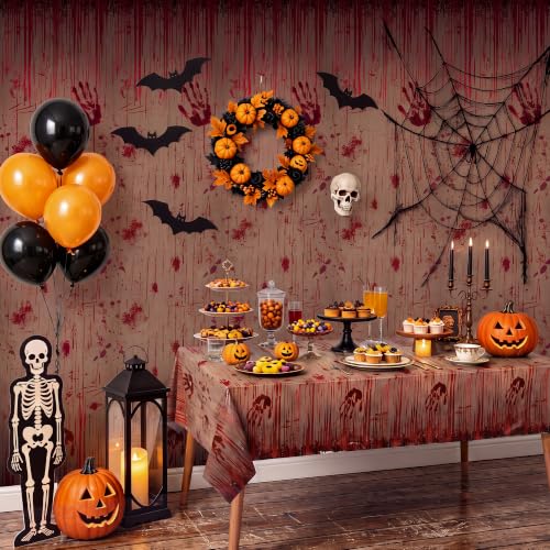 Image of Kochorie 100 Ft x 54 Inch Halloween Bloody Party Tablecloth Roll with Cutter Box Waterproof Plastic Horror Bloody Zombie Table Cover for Halloween Spooky Party Decorations, Gray