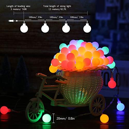 Globe String Lights Mains Powered 13M/43ft 100 LED Outdoor Fairy Lights Multi-Color 8 Modes Waterproof with Remote Control for Party Living Room Bedroom Patio Garden (13m 100led Multi-colored Plug in)