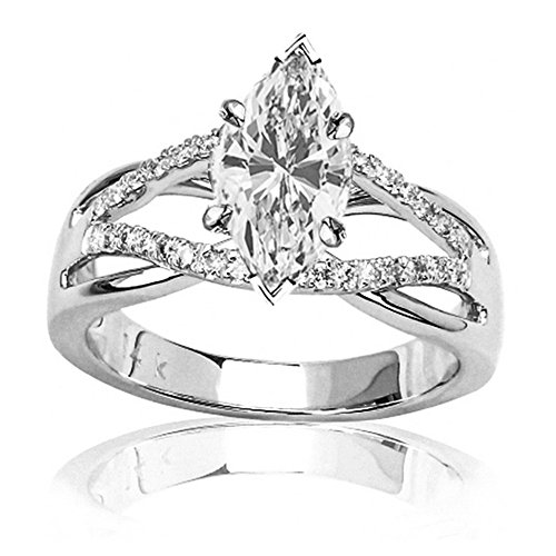 14K White Gold 1 to 3.25 Carat LAB GROWN DIAMOND Infinity Twisting Split Shank Pave Set Round Marquise Cut Diamond Engagement Ring (D-E Color VS1-VS2 Clarity)