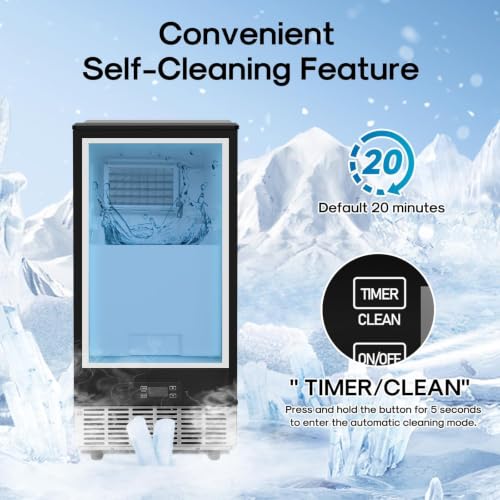 Image of ICEPURE 15 inch Under Counter Ice Maker with Drain Pump | 90lbs /24H, Self-Cleaning, Smart Reminder, 24H Timer, ETL /FCC, Built-in /Freestanding, Home & Commercial, Stainless Steel