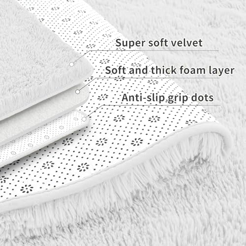 Grand tapis moderne à poils longs de haute qualité blanc moelleux - 3