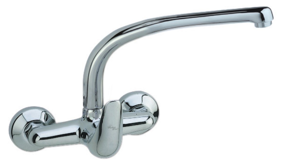 Grifo Monomando para Fregadero de Pared con Caño Fundido, Cromado