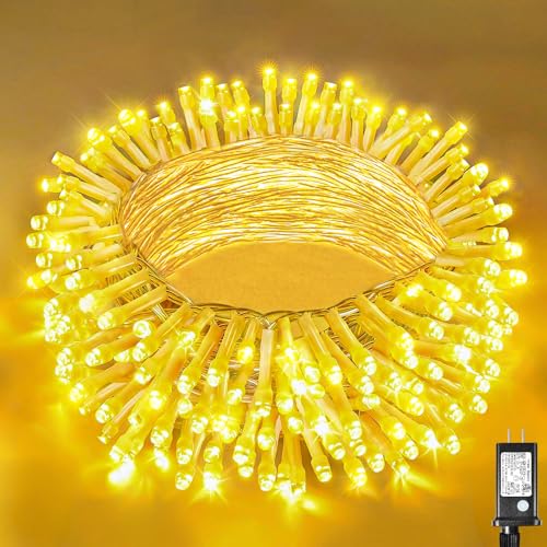 200 LED Christmas Lights Outdoor Indoor 66ft Connectable Twinkle Fairy String Lights 8 Modes Clear Wire, Plug in Warm White Christmas Lights Outdoor Waterproof for Bedroom Xmas Tree Decorations