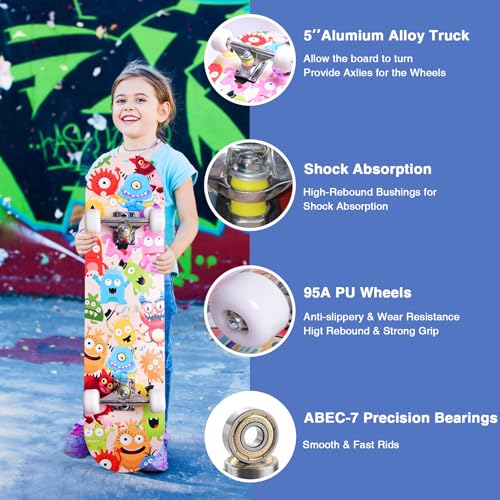 Image of Skateboards for Beginners Kids Boys Girls and Adults,31''x8'', 7-Layer Maple, Double Kick Concave, Fascinating Cool, Solid&Durable