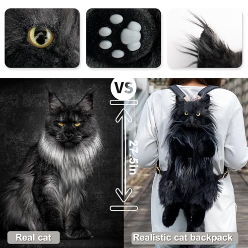 Chongker Cat Shaped Backpack - Handcrafted Stuffed Animals Bag, Black Cat Plush Bag with Adjustable Shoulder, Crossbody, and Backpack Straps3