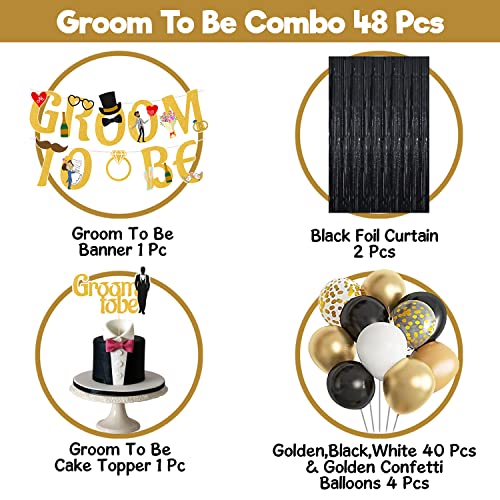 Image of Party Propz Groom to Be Decoration Set - 48Pcs Groom to Be Banner (cardstock) with Cake Topper | Black and Gold Metallic Balloons for Bachelorette Party Decorations | Groom to be decoration Items