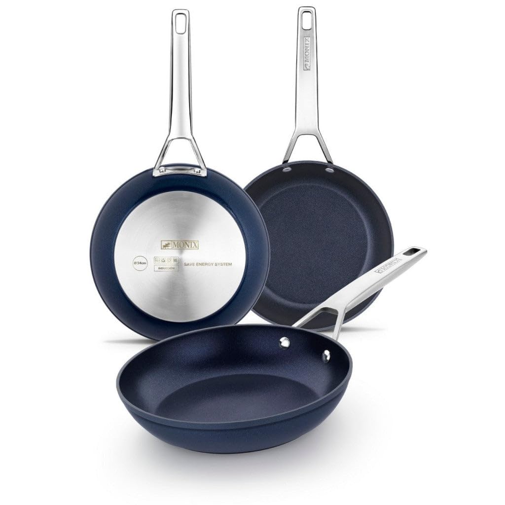 MONIX Diamond | Set 3 sartenes 20-24-28 cm, aluminio forjado, fondo full induction, sin PFOA, antiadherente, apta para todo tipo de cocina incluida inducción