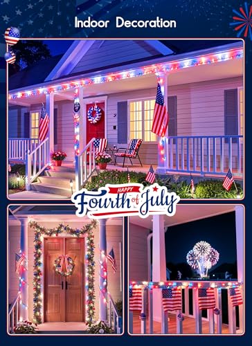 Image of Minetom Red White Blue Christmas Lights Green Wire - 100 Count 4th July Decoration Patriotic Mini String Lights Waterproof for Indoor Outdoor Xmas Holiday Party Patio Independence Day Decoration