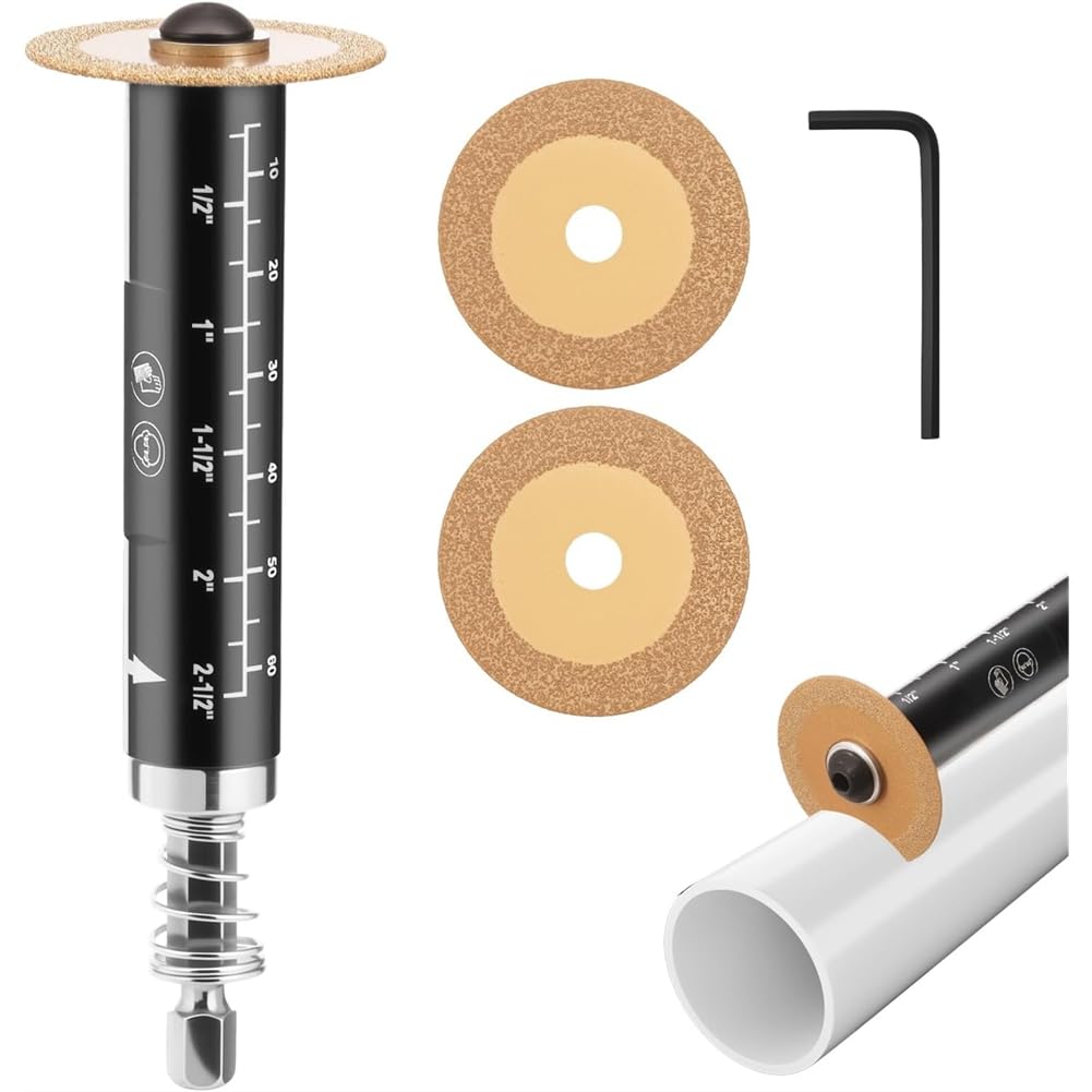 Littimoon Inside Pipe Cutter,2-1/2"Cutting Depth 1/4" Hex Shank,1.34" Diameter Plumbing Tool for PVC,for Drill and Impact Driver