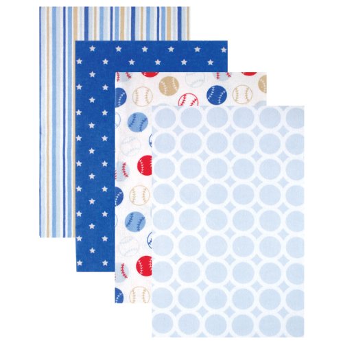 Image of Hudson Baby Unisex Baby Cotton Flannel Receiving Blankets, Blue Baseball, One Size