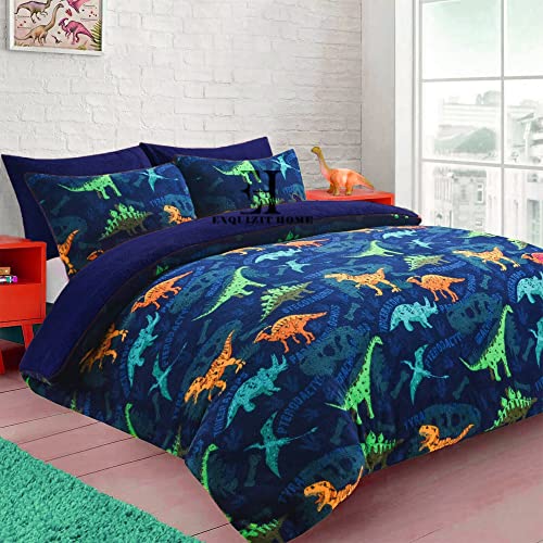 EXQUIZIT HOMEยฎ Teddy Bear Fleece Dinosaur Roar Duvet Quilt Cover Bedding Set including Matching Pillowcase