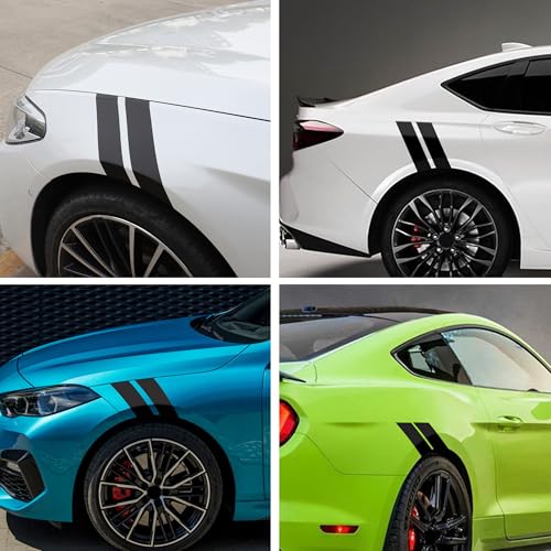 Image of TOMALL 2 Pair Racing Sport Stripe Vinyl Decals for Car Fender Hood Bumper Trunk Auto Stripe Graphic Stickers Decorations for Pickup Vehicle SUV Truck Off-Road (Matte Black)