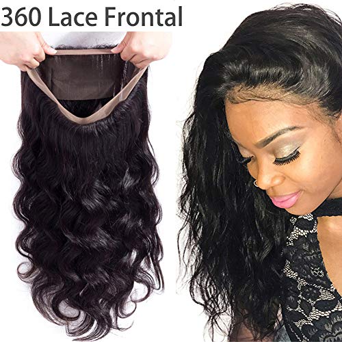 Doris Beauty 360 Lace Front Closure Free Part With Baby Hair 14inch Brazilian Body Wave Human Hair Lace Frontal 360 Body Wave Lace Frontal Closure Natural Black(14 inch)