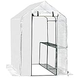 INVERNADERO CON ESTANTES: Producto de exterior perfecto para colocarlo en tu terraza o jardín y con mucho espacio para plantas. Para prolongar la temporada de crecimiento de tus plantas y protegerlas. Cuenta con estantes y bordes extendidos para enterrar en el suelo para mayor seguridad