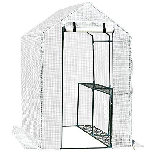 Outsunny Invernadero con Estantes para Flores Vivero Casero para Cultivo de Plantas con Puerta de Cremallera Malla de PE 186x120x190cm