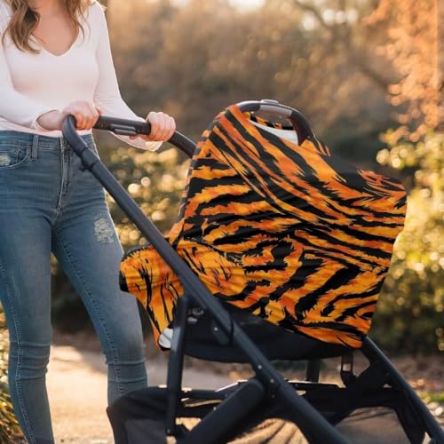 Image of Coldinair Tiger Skin Print Car Seat Cover for Babies Girls Nursing Cover,Soft Stretchy Infant Carseat Canopy,Shopping Cart /High Chair /Stroller Covers