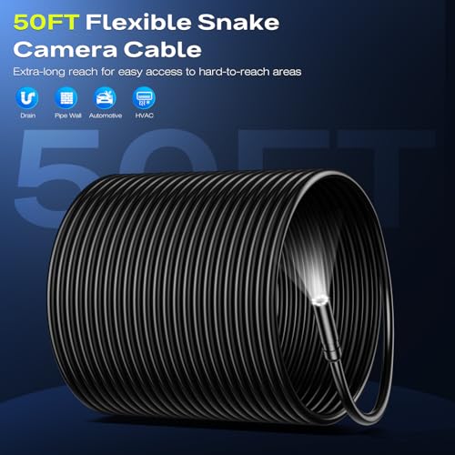 Image of Endoscope Borescope Camera with Light, 4.3 inch IPS 1920P HD Inspection Camera | AukonVee IP67 Waterproof 7.9mm Probe, 8 Adjustable LEDs, 50ft Semi-Rigid Snake Cable for Pipe, HVAC, Automotive & Sewer