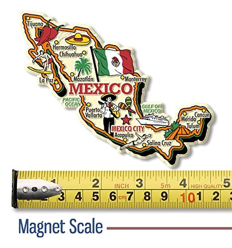 Mexico Jumbo Country Map Magnet by Classic Magnets, 3D Rubber Vintage-Style Collectible Souvenirs and Gifts Made in The USA