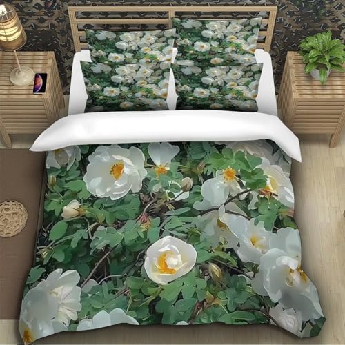 Parure de lit luxe 3D roses blanches en microfibre résistante pour lit simple 140x200 - 5