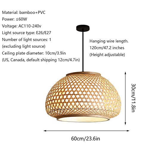 Suspension LED E27 beige en bambou tissé main style industriel moderne - 4