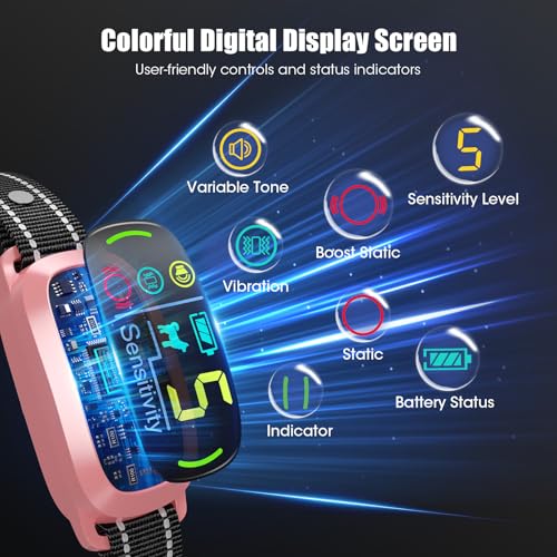 Image of Smart AI Bark Collar for Large Medium Small Dogs, Anti Barking Device with 5 Training Modes, Exclusive Forced Bark-Stopping, Rechargeable IP67 Waterproof Bark Collar with 5 Sensitivity (Pink)