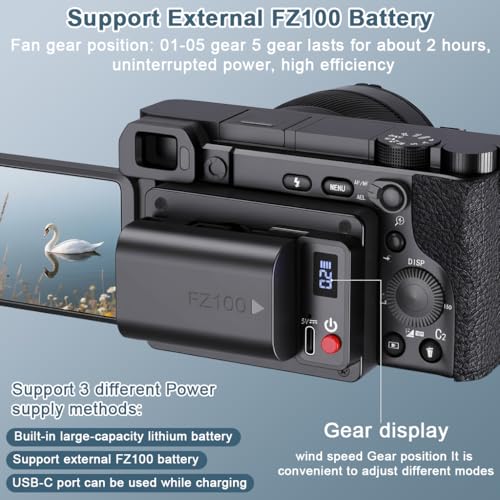Image of ZORBES Live Stream SLR Camera Cooler, 5-Speed Camera Attachment Cooling Fan, USB Rechargeable Camera Cooling Fan, Secure Spring-loaded Clamp, LCD Real-time Battery Display, One Button Control