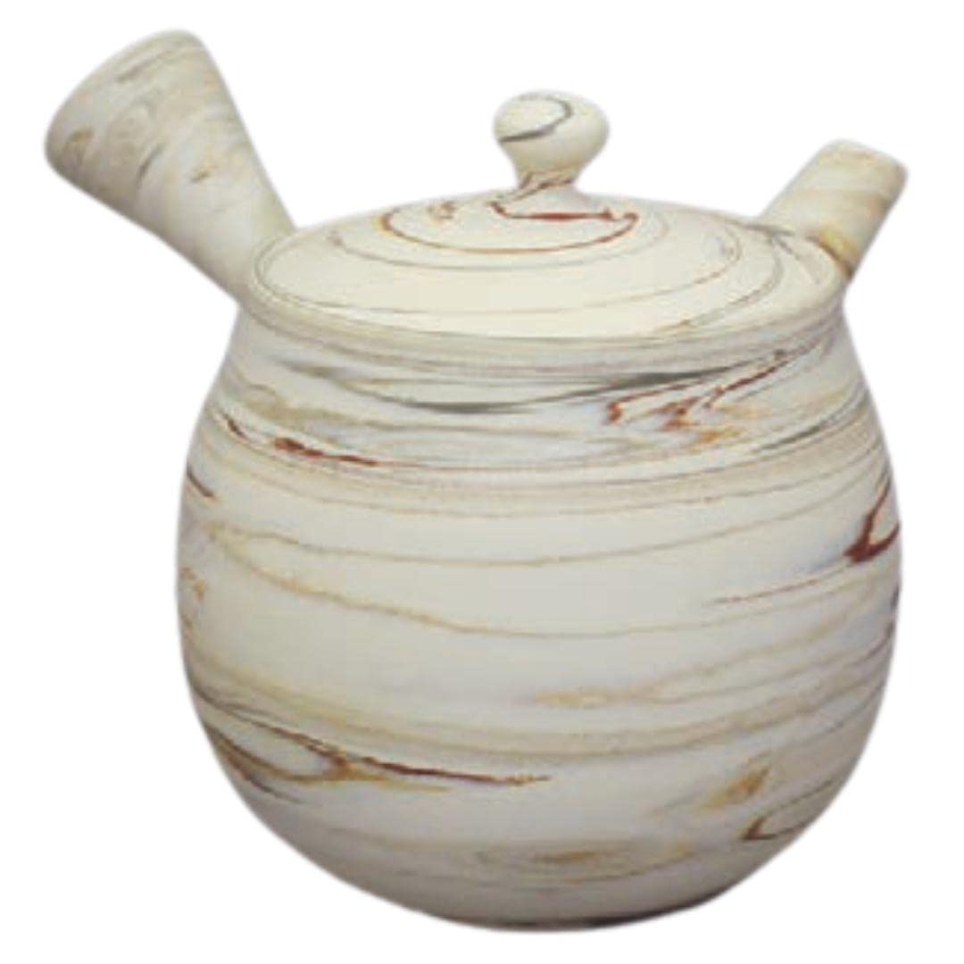 Tokyo Matcha Selection Teapot Kyusu Tokoname - KENJI - White - 220 ml cc - Ceramic Mesh - Marbled