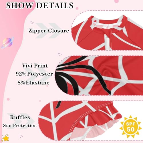 CaTaKu Girls Rash Guard Swimsuit Long Sleeve One Piece Bathing Suit UPF 50+ Toddler Kids Zipper Ruffle Swimwear 3-12Y4