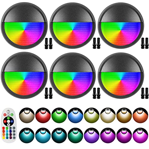 Junview Low Voltage Deck Lights 5W Fence ligts 12V-24 AC/DC Warm White RGBW Accent Stair Post Railing Step Lights Landscape Lighting for Outdoor Wall Fence Steps 6Pack with Connectors