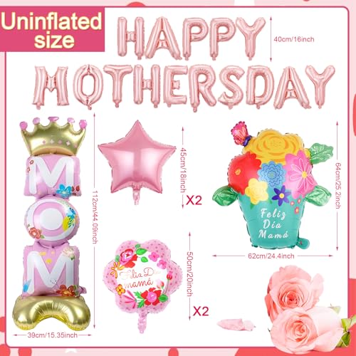 Image of 21pcs Mother Day Balloons Set, Mom Standing Aluminum Balloon Happy Mother Day Foil Balloon Set, Pink Great Mom Day Birthday Party Decoration Balloons