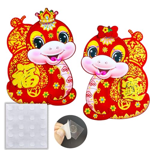 2 PCS Chinese New Year Decorations 2025, Lunar New Year Zodiac Snake Door Sticker Decorative Couplet for Home Restaurant Store Party, Spring Festival Window Cling Decal for Wall Closet(13.7x9.8in)
