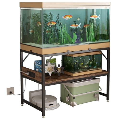 METYERRY Modern 20 Gallon Long Fish Tank Stand for Home Office, 2-Tier Aquarium Stand with Shelf for Storage, Fish Tank Table 30" x 12" x 20.5", Ideal for Breeder Tanks,and Reptile Terrariums, Rustic Brown