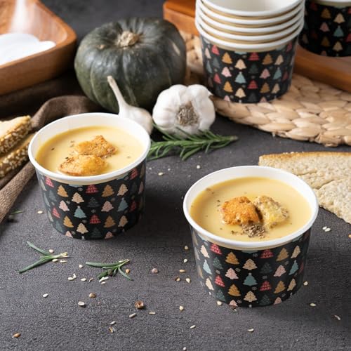 Image of Confettiville Paper Ice Cream Cups, 50-Count 9-Oz Disposable Dessert Bowls for Hot or Cold Food, 9-Ounce Christmas Party Supplies Treat Cups, Christmas Trees, Gold Foil