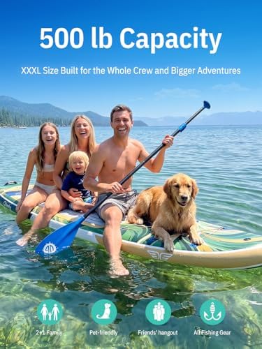 Niphean (Extra Large) Inflatable Paddle Board, SUP for 2+1 People/Family 500lbs Capacity Stand Up Paddle Board with SUP Accessories, StabilTrac Fin Non-Slip Paddleboard for Adults-Glass Green - 2