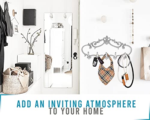 Comfify Cast Iron Wall Mounted Hanger Vintage Design With 5 Hooks - Keys, Towels, Coats Etc - Wall Mounted, Metal, Heavy Duty, Rustic, Vintage, Decorative Gift Idea - 12.6X5.9” - Rustic White #TOP1