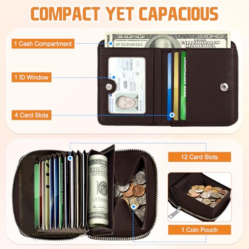 Image of HUANLANG Mens Wallet RFID Blocking Multi Card Holder Wallets for Men Bifold Wallet with Zipper Small Men's Leather Wallet