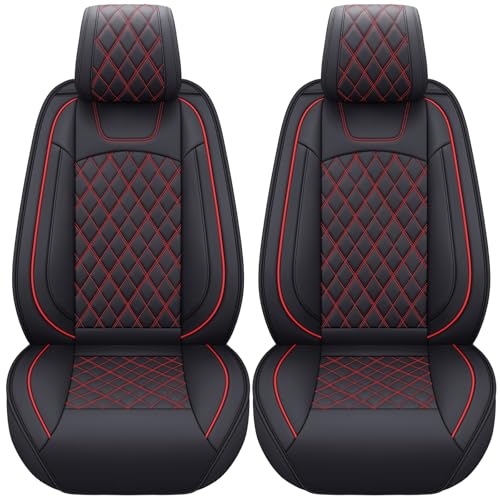 Image of Aierxuan Front Car Seat Covers for Most Cars with Faux Leather (Black-Red)