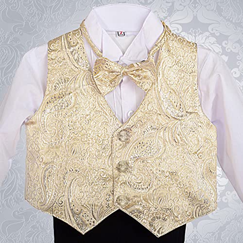 Dressy Daisy Baby Boy Classic Tuxedo Suit 5 Pcs Set Formal Dress Wear Wedding Outfit with Gold Jacquard Vest, Black/White4