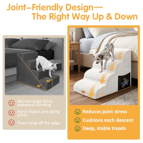 Image of Topmart High Density Foam Dog Steps 4 Tiers,Extra Wide Deep Pet Steps | Non-Slip Dog Stairs Ramp for Bed,Soft Foam Cat Ladder,Best for Older Injured,Older Pets,Cats with Joint Pain