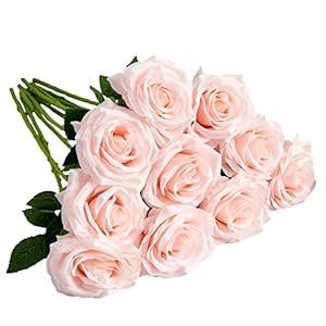 Artificial Rose 10pcs Open Flower Bouquet Faux Rose Stems for Wedding Arrangement, Bridal Bouquet, Centerpiece, Fake Faux Silk Flowers (Blush)